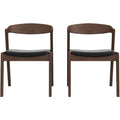 Mid-Century Solid Wood Dining Chair Set with Black Leather Upholstery (Set of 2)