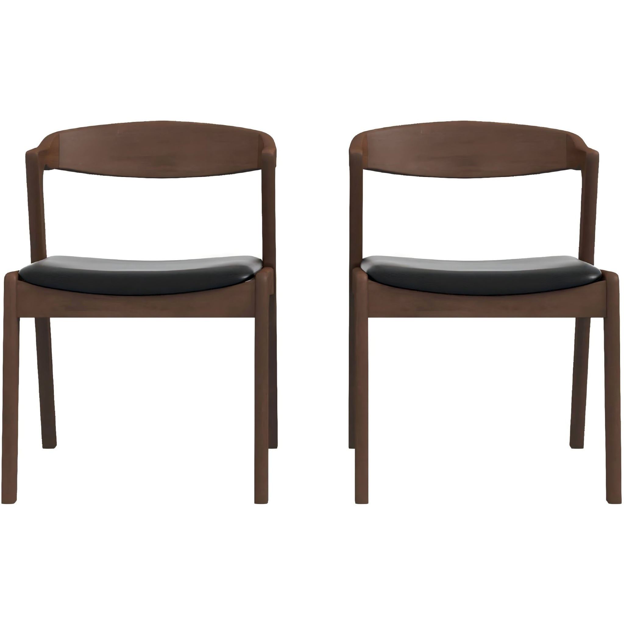 Mid-Century Solid Wood Dining Chair Set with Black Leather Upholstery (Set of 2)