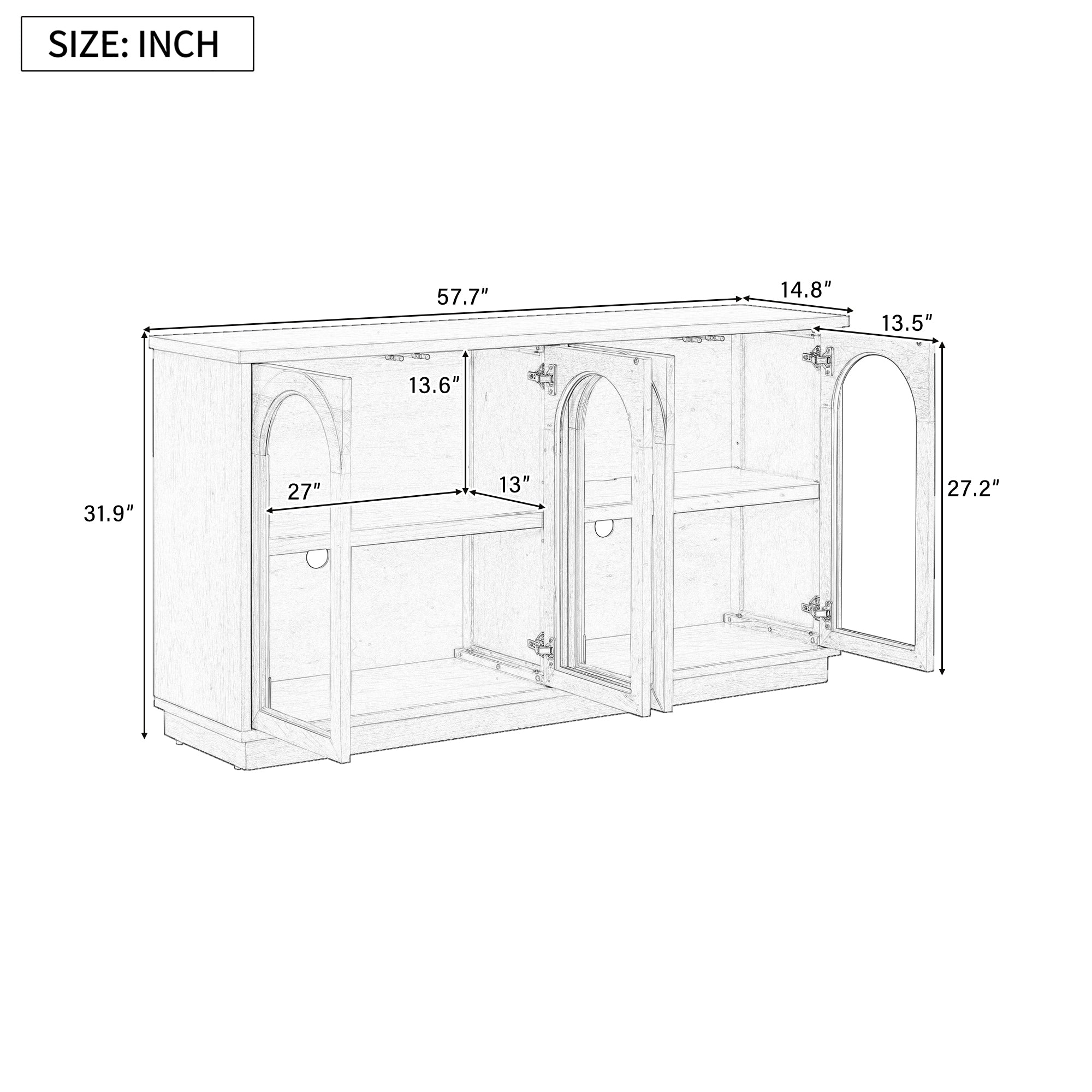 4-Door Large Arched Buffet  Storage Cabinet
