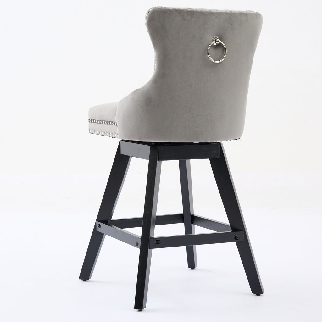Swivel Velvet Barstools with Button Tufted Decoration (Set of 2)