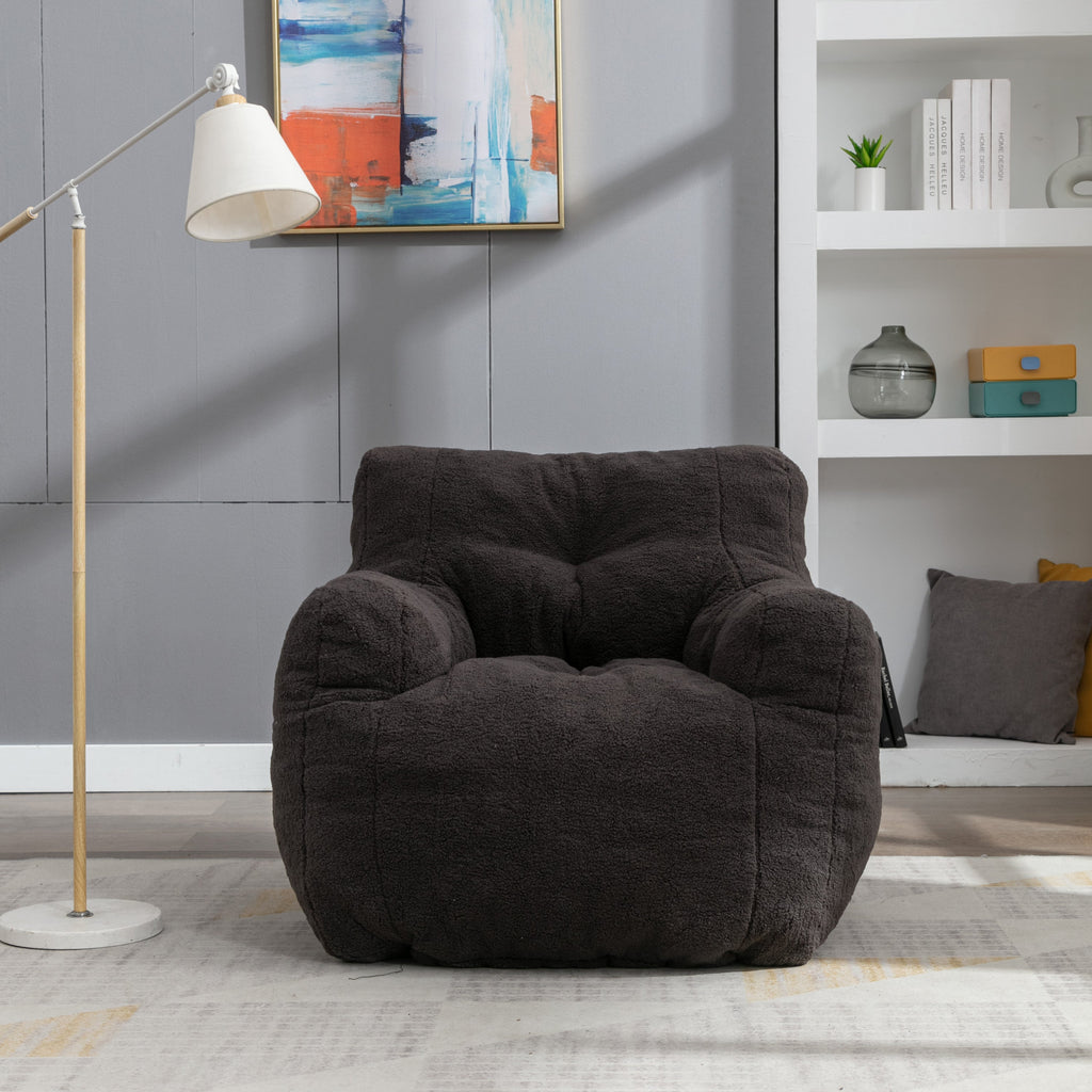Teddy Fabric Tufted Foam Bean Bag Chair with Memory Sponge