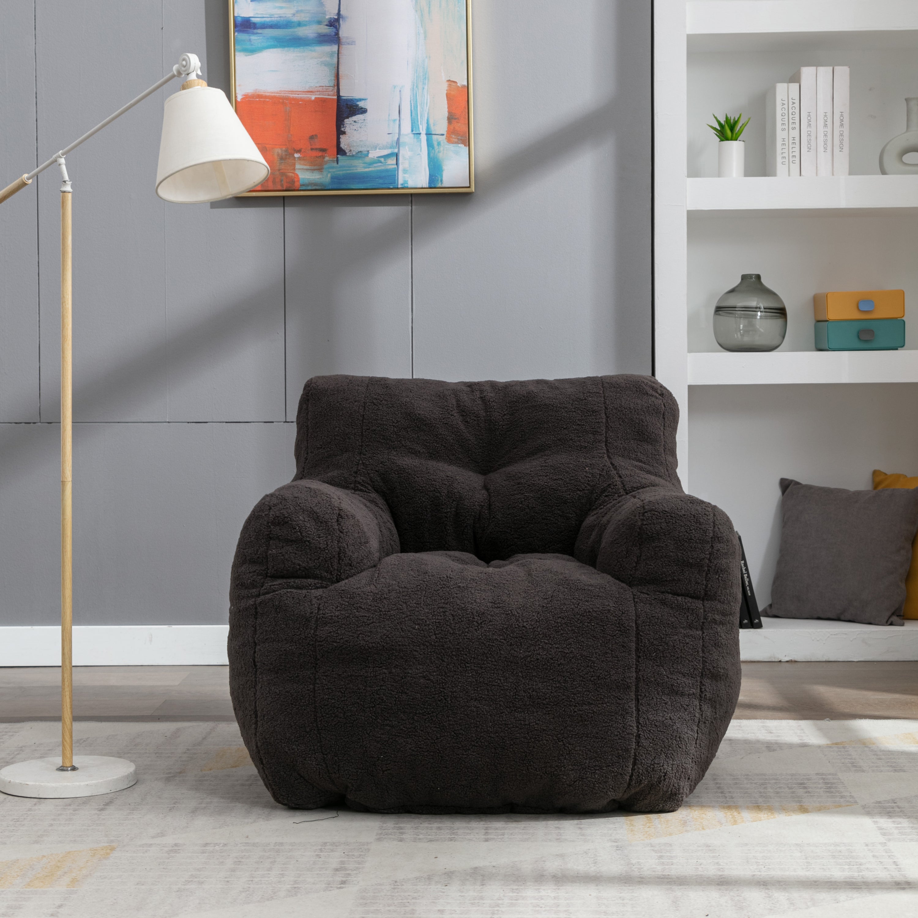 Teddy Fabric Tufted Foam Bean Bag Chair with Memory Sponge
