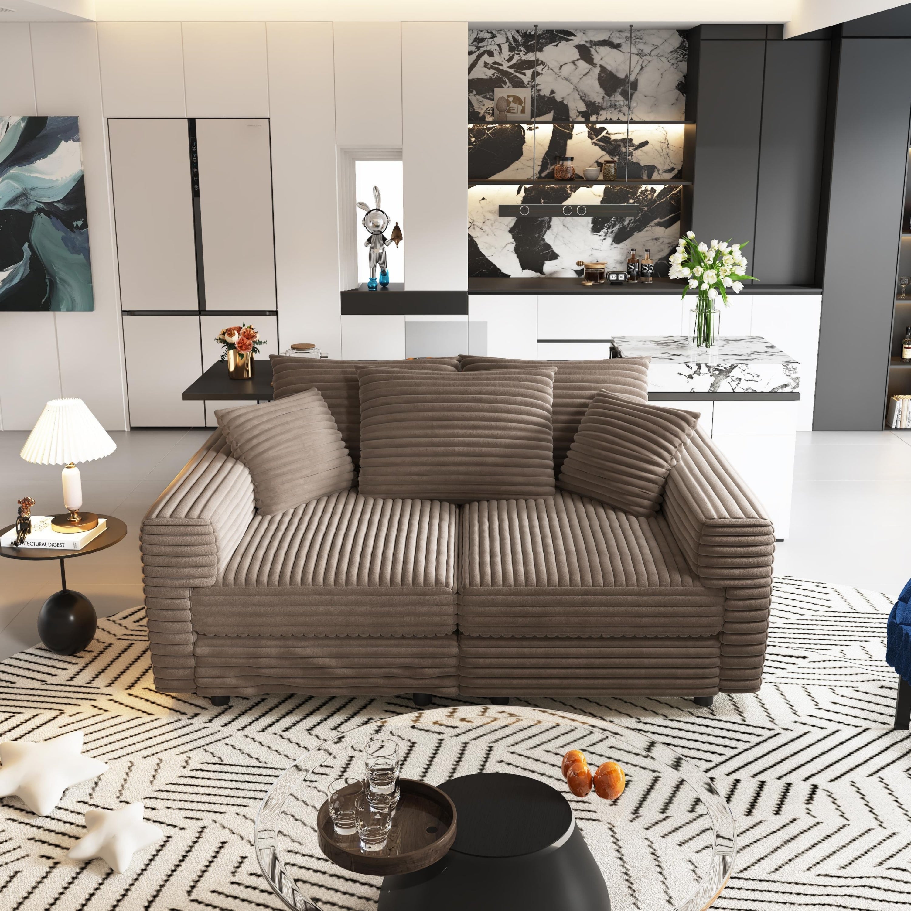 82.7' Modern Comfy Cloud Couch Sofa with Soft Pillows + Ottomans Option