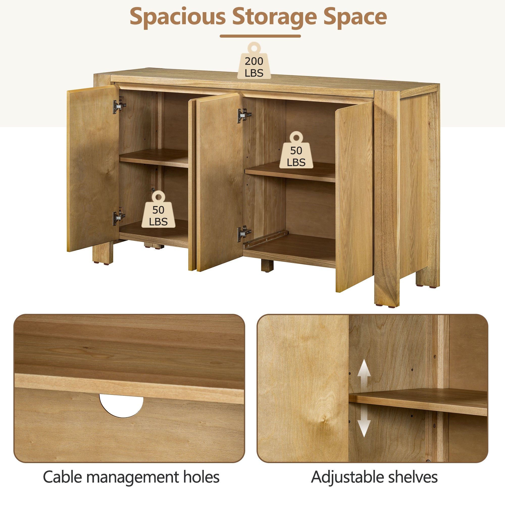 4-Door Retro Wood Buffet Cabinet with Storage