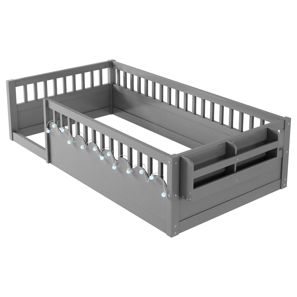 Twin/Full Montessori Floor Kids Bed Frame with High Rails