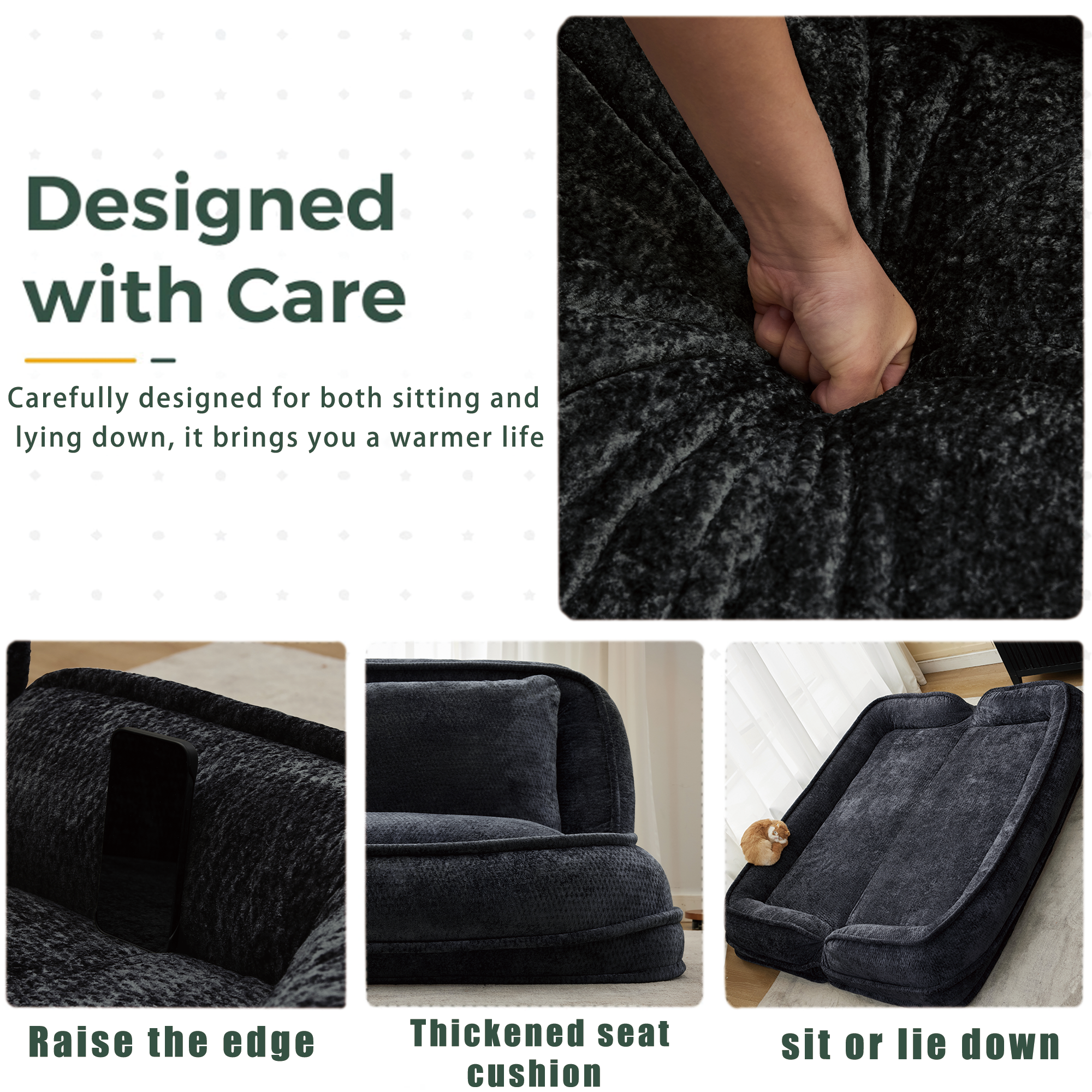 2-in-1 Extra Large Chenille Floor Couch Loveseat for Humans & Dogs