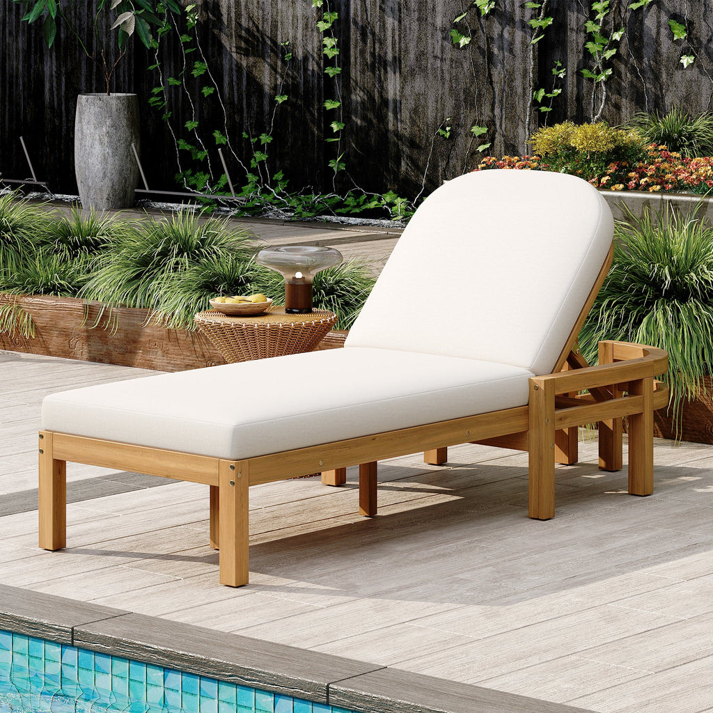 Acacia Wood Chaise Lounge Chairs 5-Position Adjustable Backrest for Patio Poolside