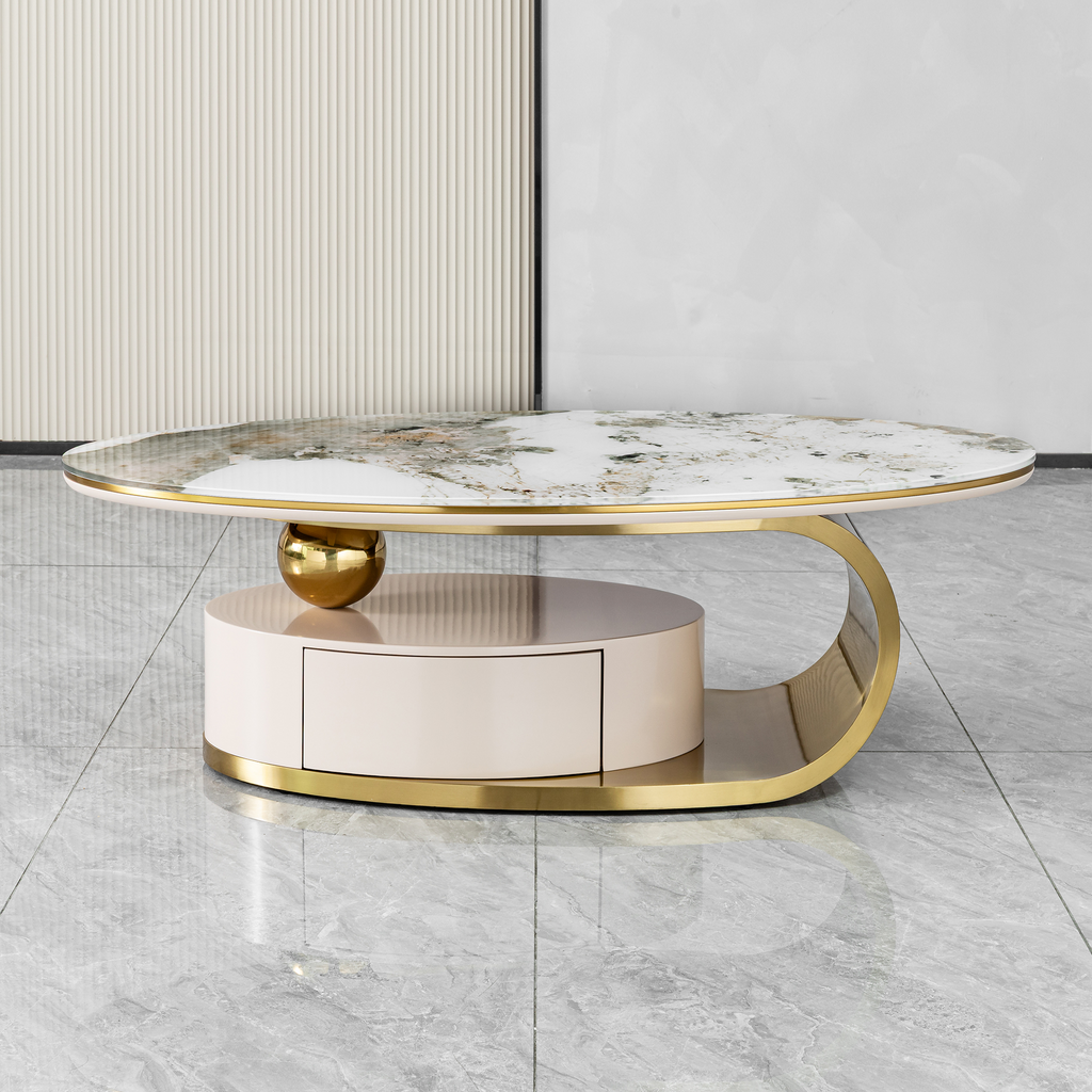 51.18' Luxury Oval Coffee Table with Print Glass Top