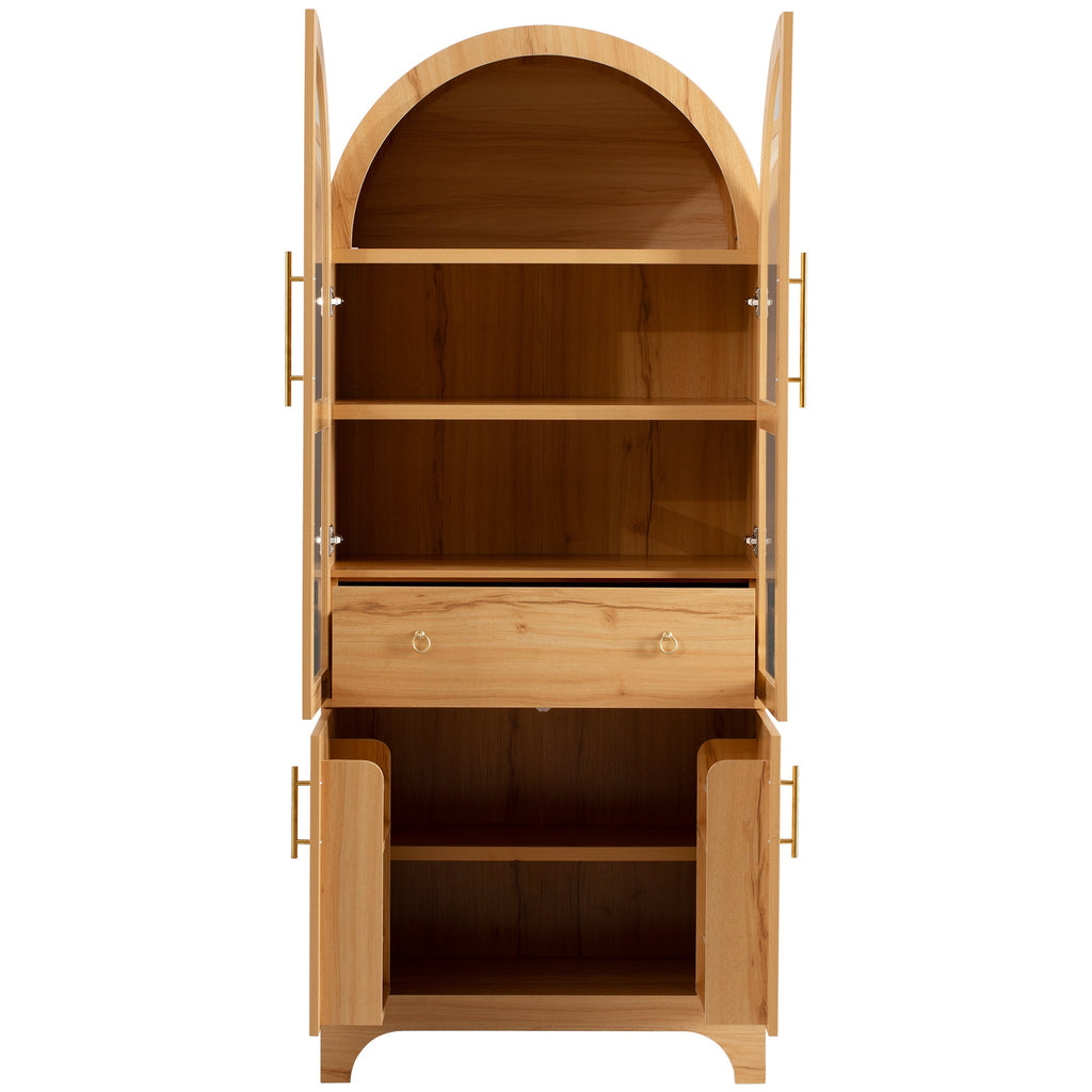71" Tall Arched Farmhouse Kitchen Pantry Cabinet with Door Shelves