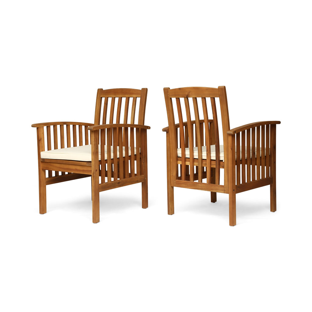 Outdoor 2PCS Acacia Wood Dining Chair Set with Cushions