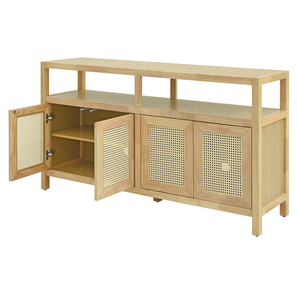 Bohemian Style Rattan Storage Cabinet with 3-position Adjustable Shelves