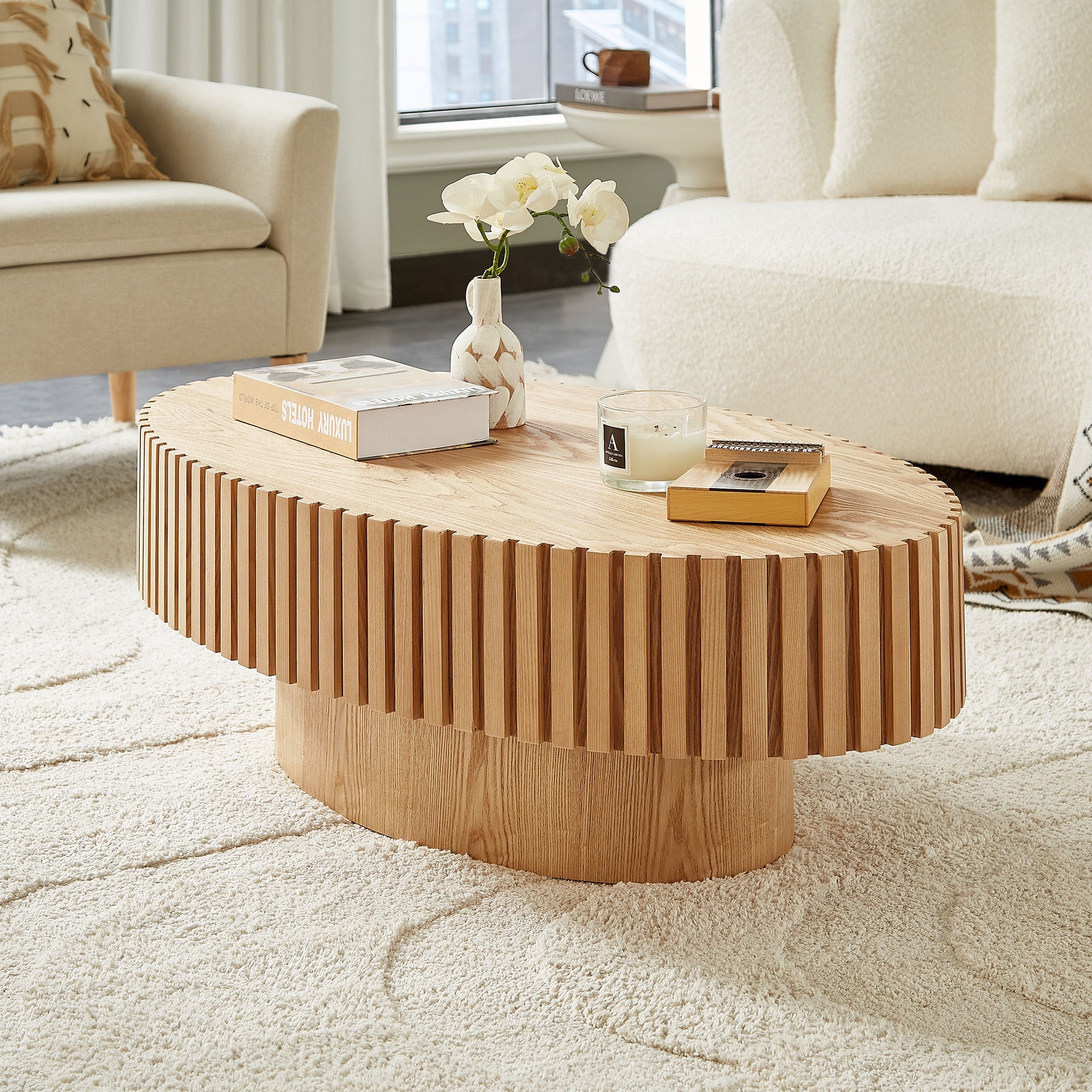 Modern MDF Handcraft Oval Coffee Table