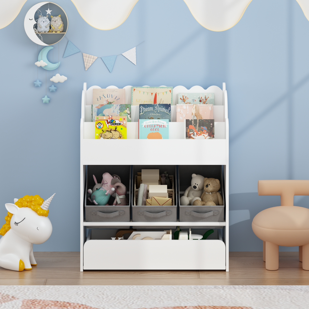 Multi-Functional Kids Wooden Book Organizer for Toddlers