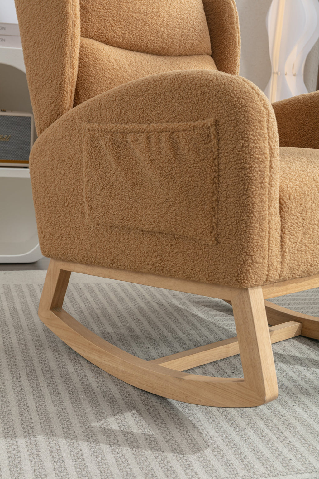 Teddy Fabric Rocking Chair with Packet Wood Legs
