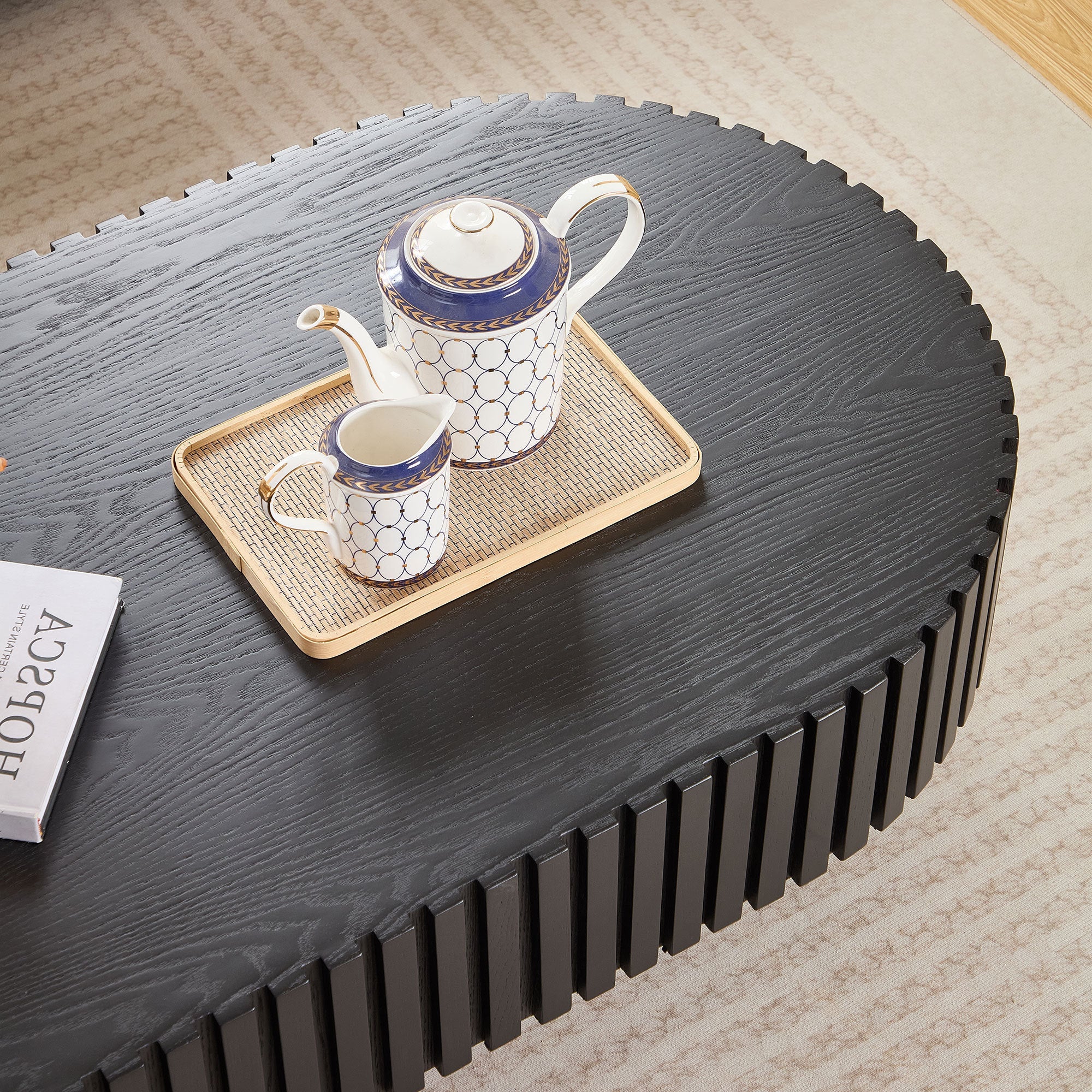 43.70 Inch Modern Handcraft Drum and Oval Coffee Table