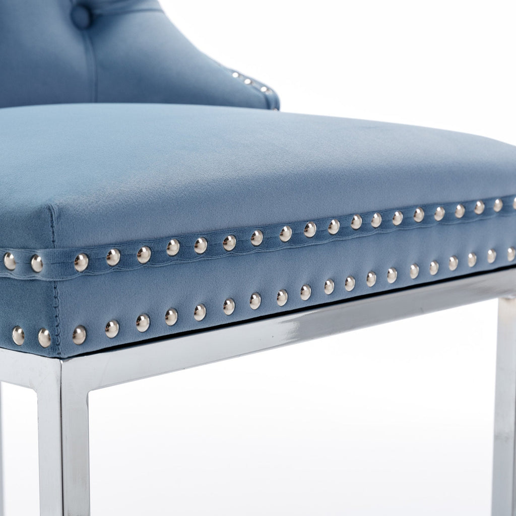 Luxury Elegant Nailhead Trim Tufted Velvet Bar Stools (Set of 2)