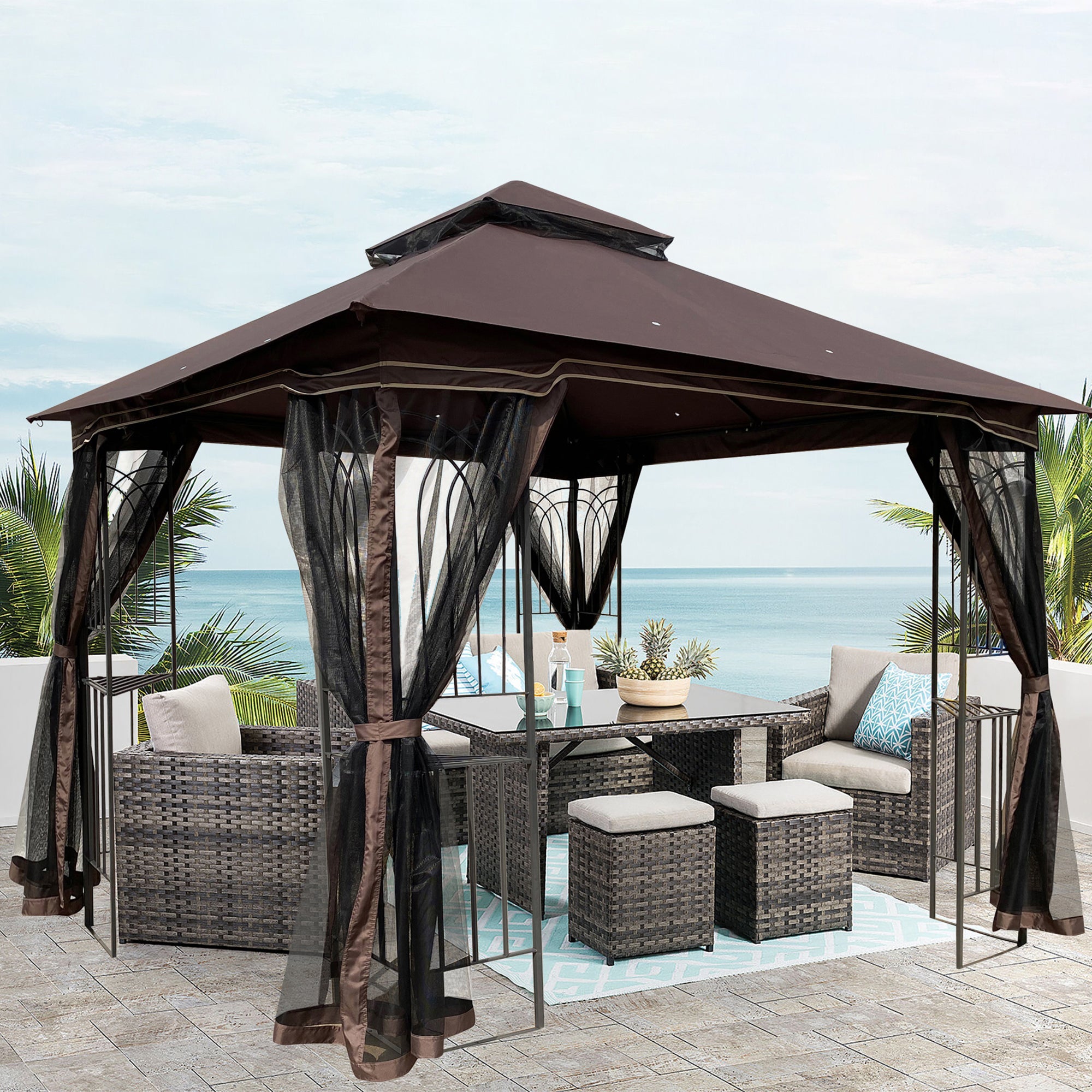 Patio Gazebo Tent with Ventilated Double Roof and Mosquito Net for Backyard or Garden