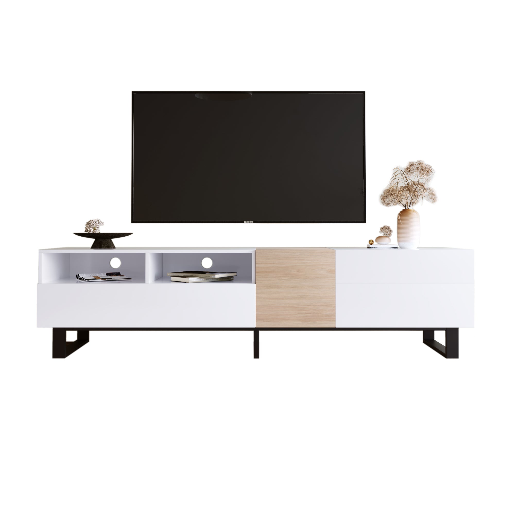 Modern TV Stand for 80'' TV with Double Storage Space