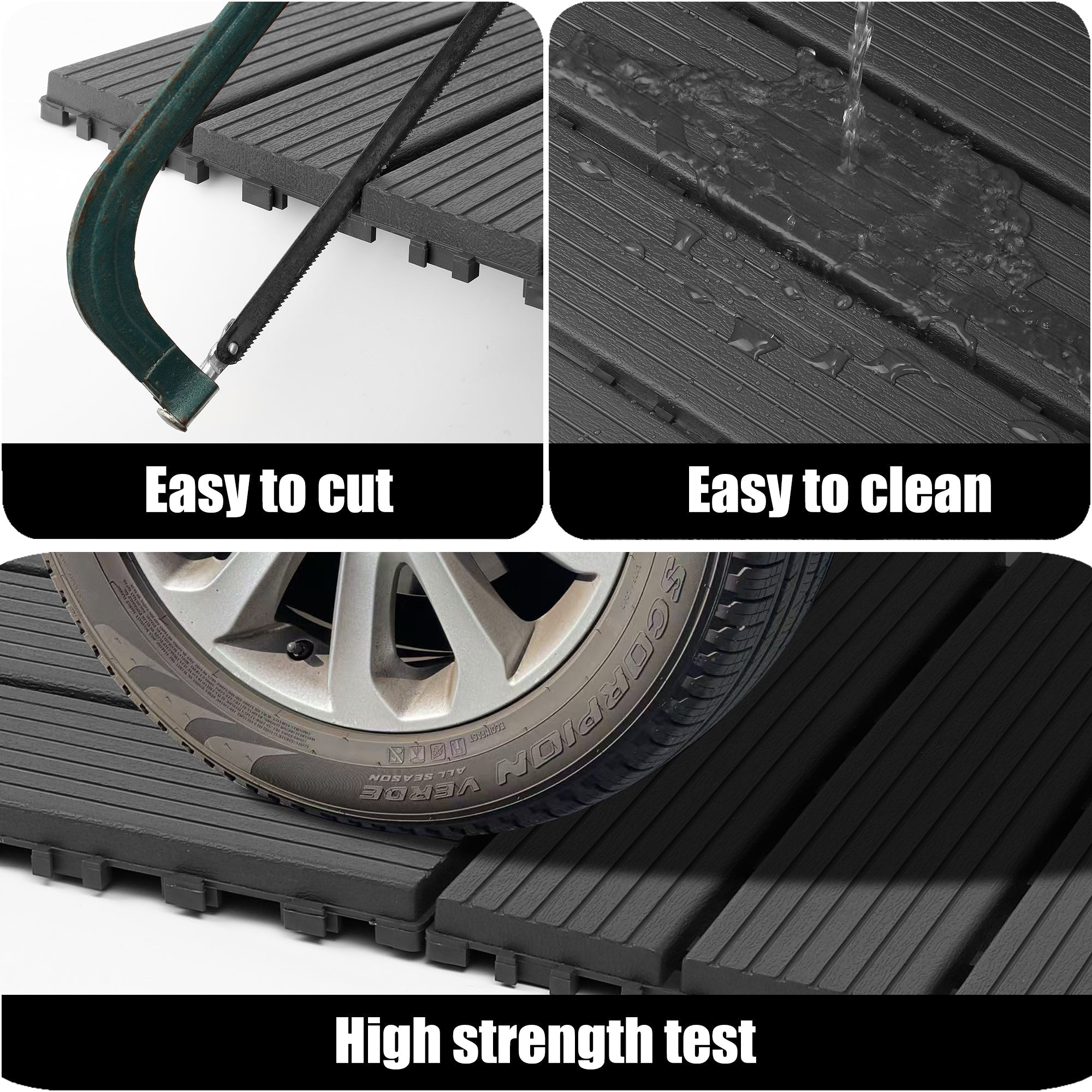 44 Pack 12x12 Plastic Interlocking Decking Tiles Waterproof Dark Gray