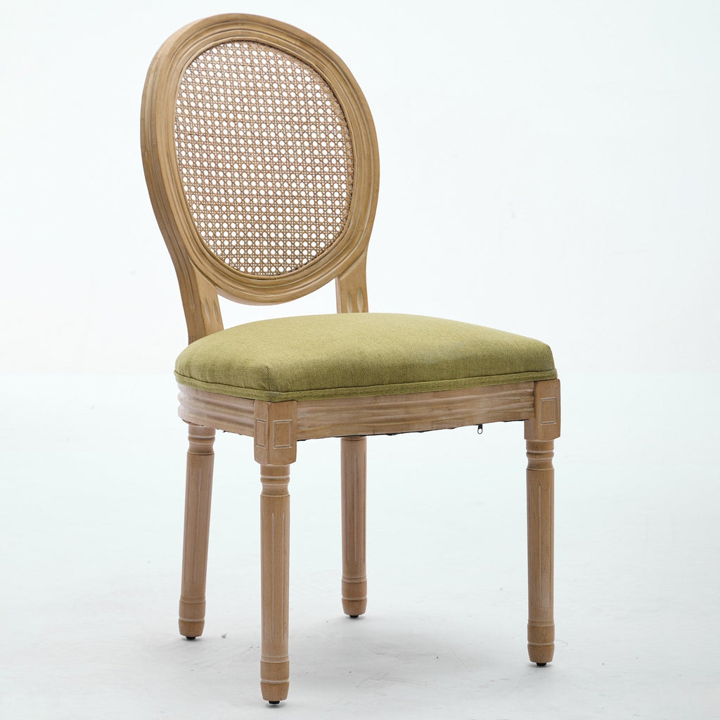 French Style Solid Wood Frame Linen Fabric Dining Chair (Set of 2)