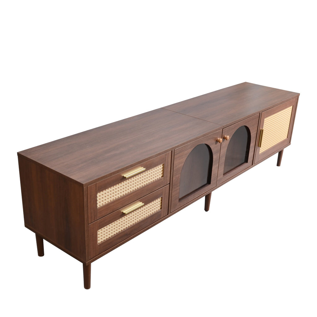 70" Rattan LED Light Entertainment TV Stand