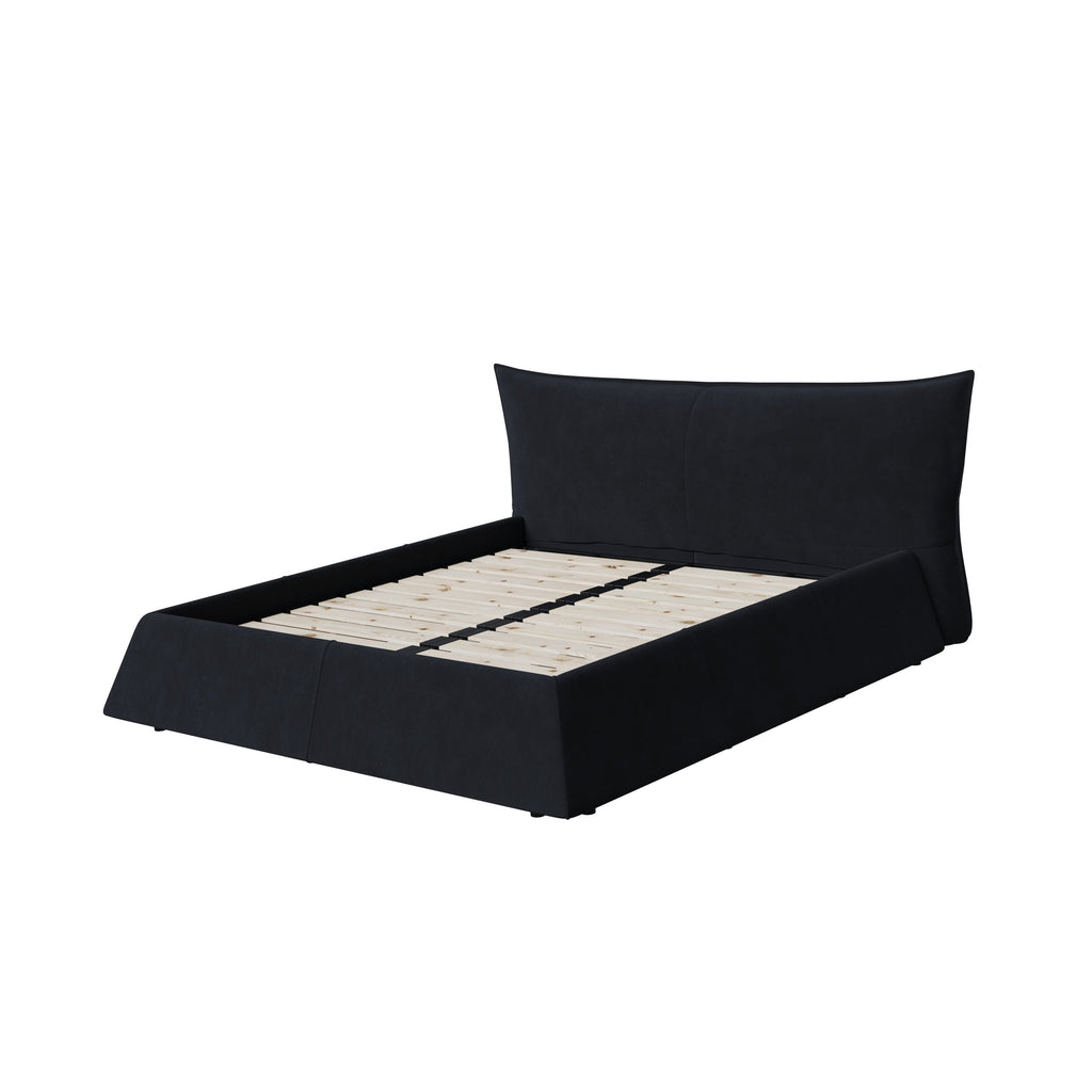 Queen Size Upholstered Platform Bed with Velvet Headboard
