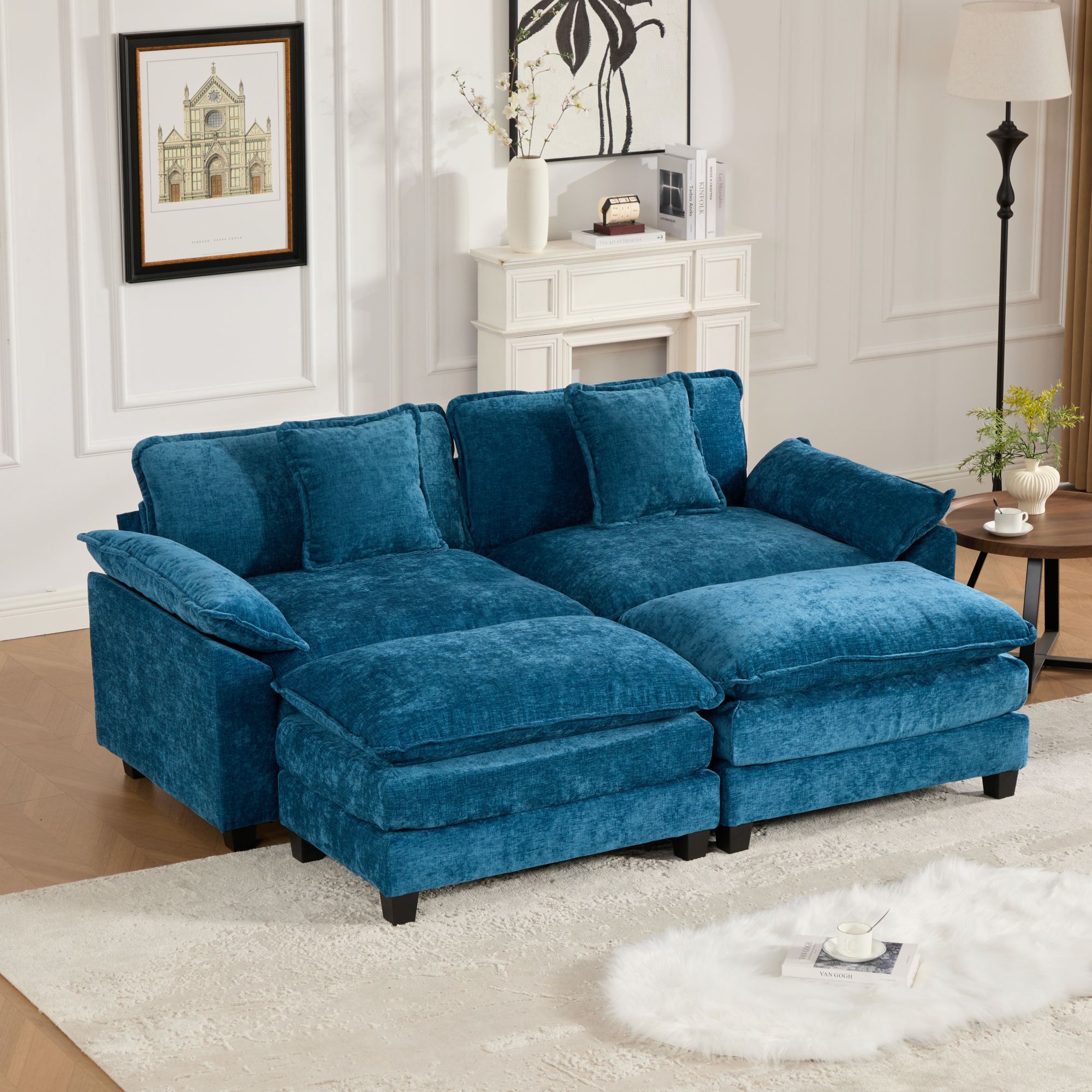 Modern Comfy Upholstered Seat Cushion Sectional Couch (Ottoman is Not Included)