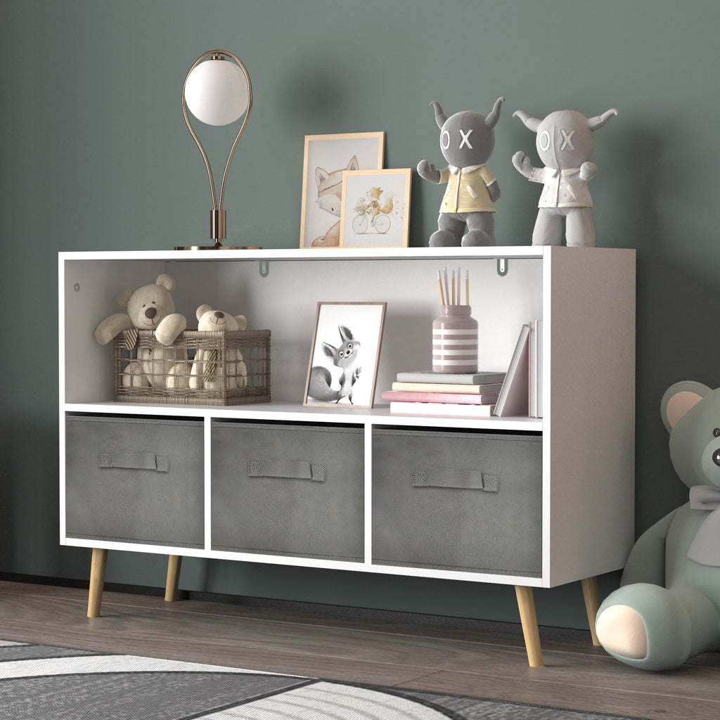 Children's Book Display Kids Bookcase with 3 Fabric Bins