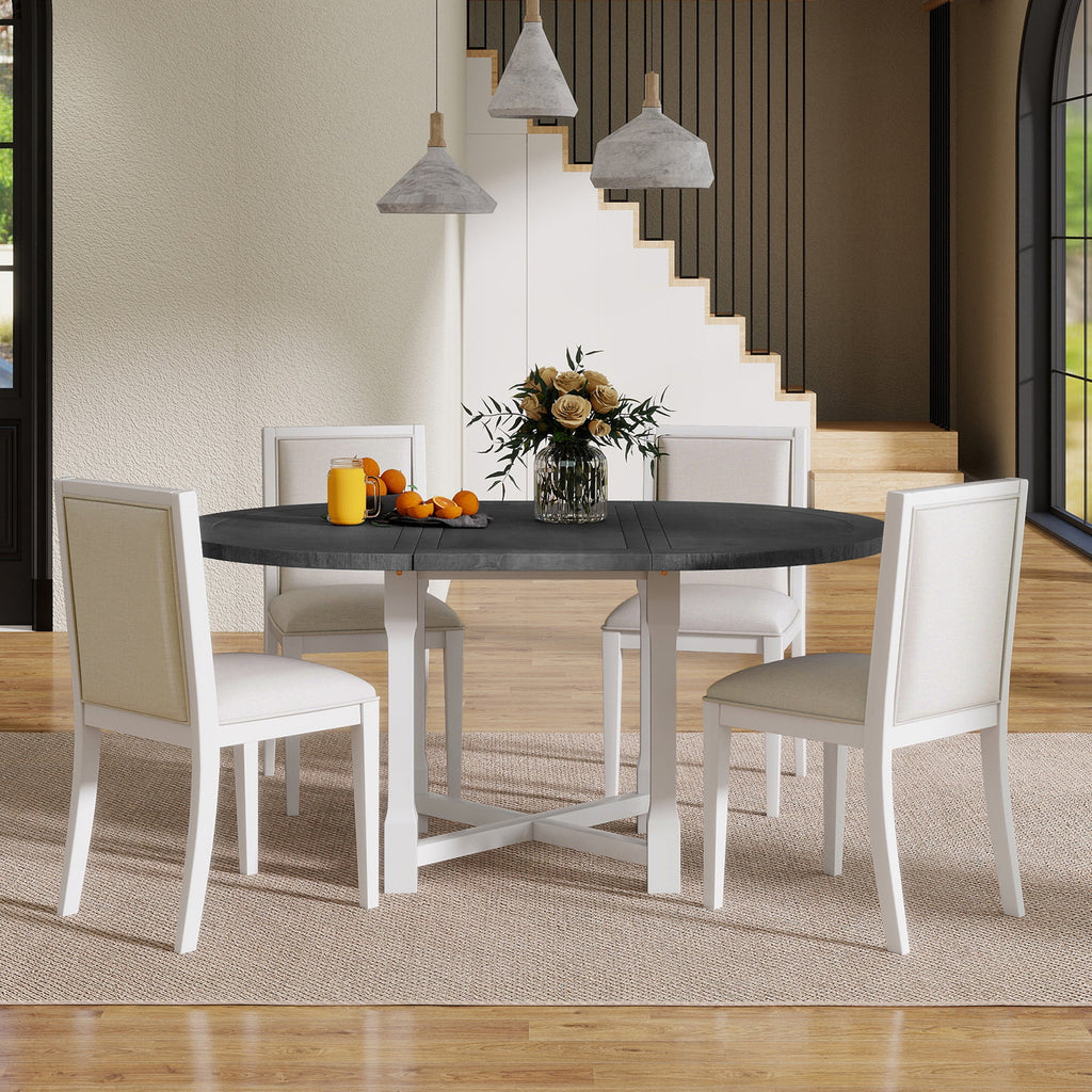 5-Piece Extendable Dining Table Set with Removable Leaf
