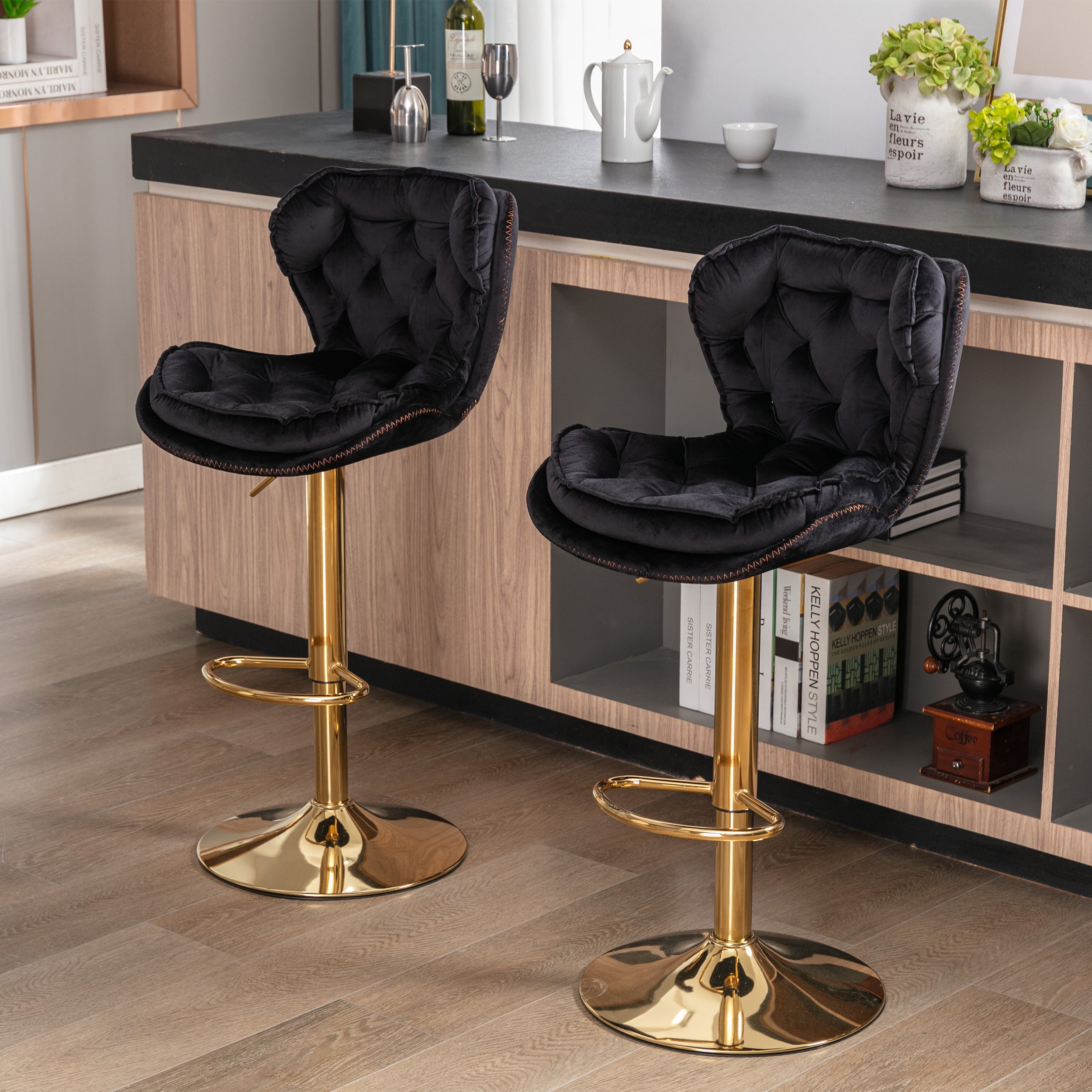 Bar Stools with Chrome Footrest and Base (Set of 2 )
