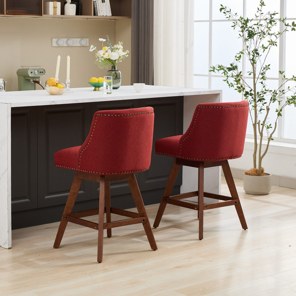 Upholstered Swivel Counter Height Bar Stools with Nailhead Trim (Set of 2)
