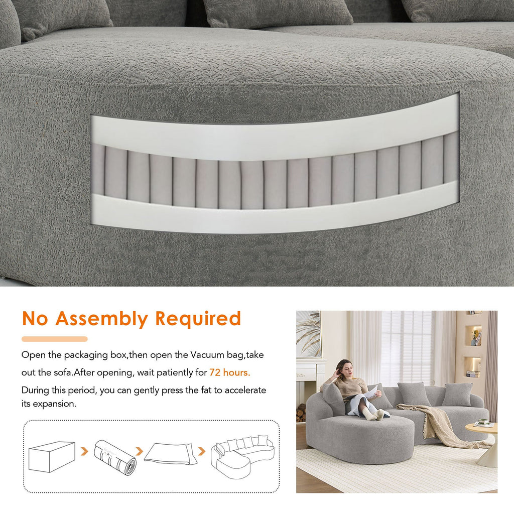 Boneless L-Shape Sectional Sofa with Curved Chaise