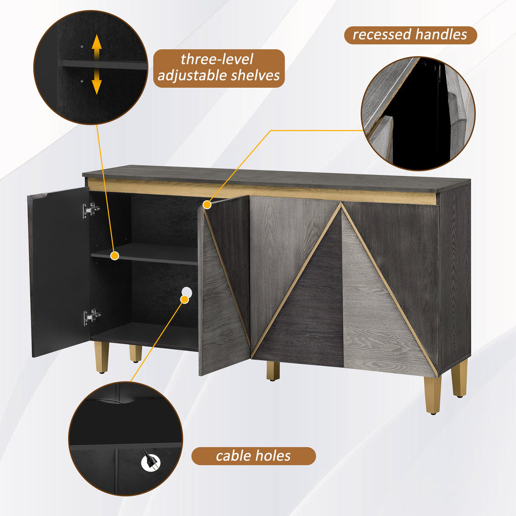 60' Retro Sideboard Cabinet with Adjustable Shelves