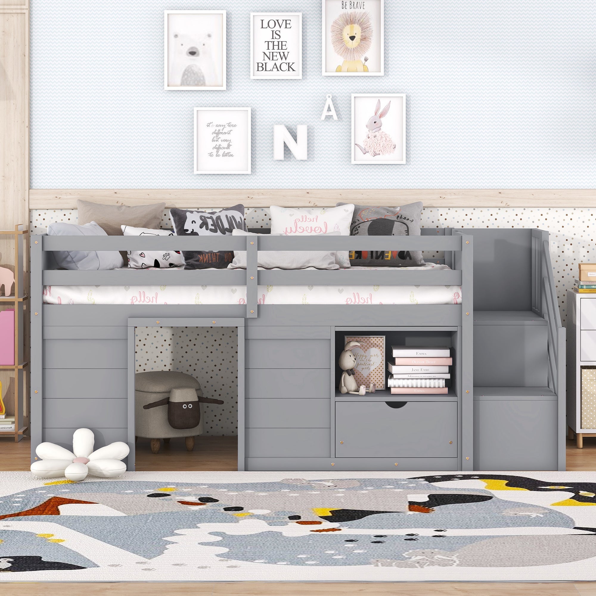 Solid Wood Twin Size Low Loft Bed