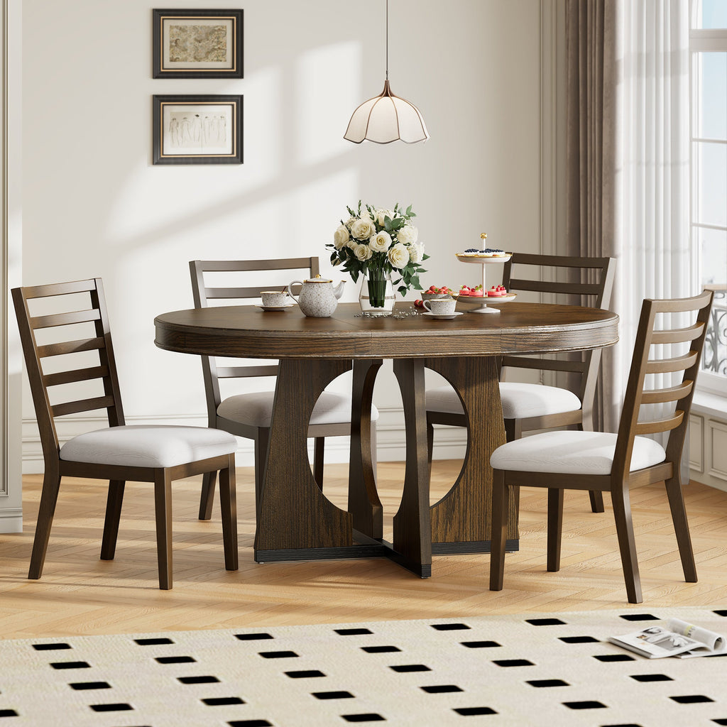 5-Piece Retro Extendable Dining Table Set with 16" Removable Leaf