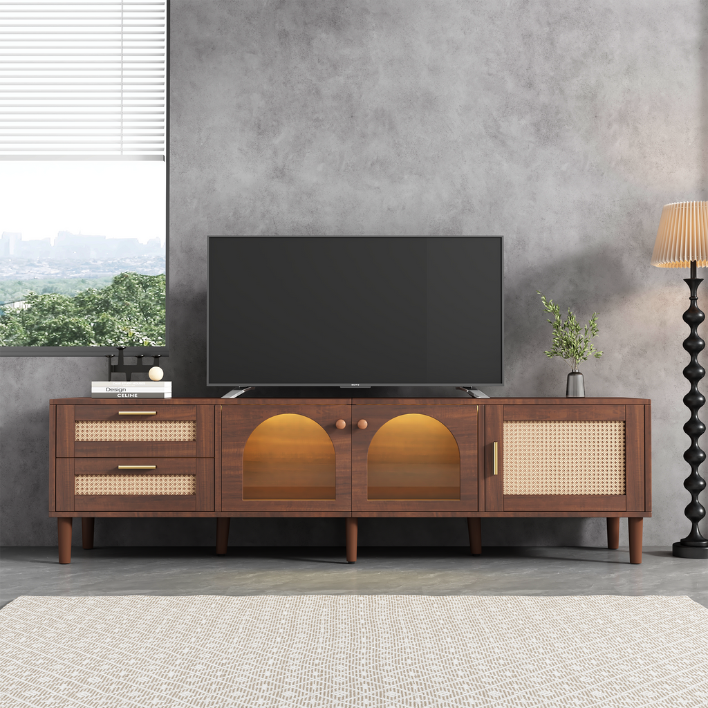 70" Rattan LED Light Entertainment TV Stand