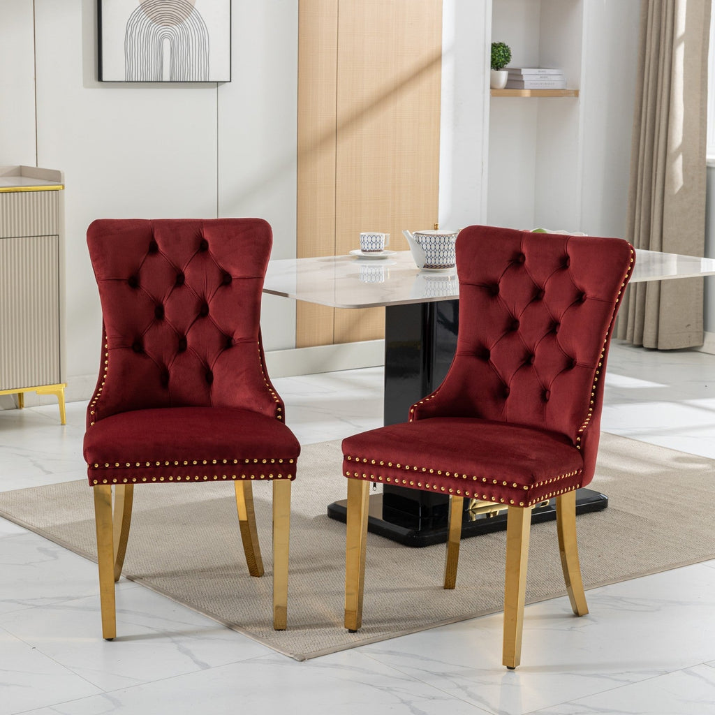 Modern High-end Tufted Solid Wood Velvet Dining Chair(Set of 2)