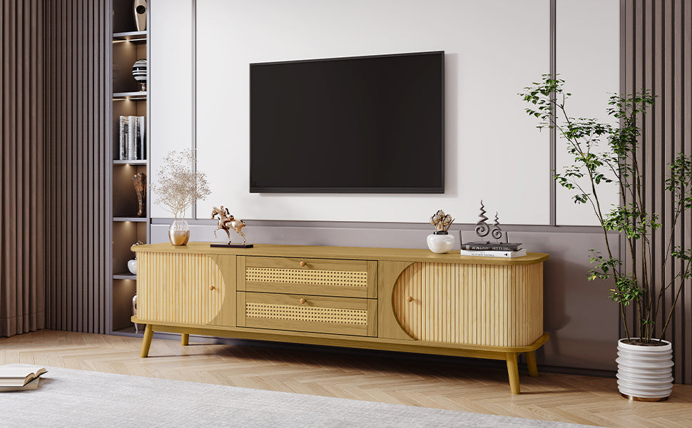 Modern Farmhouse Rattan TV Stand  Up to 75''