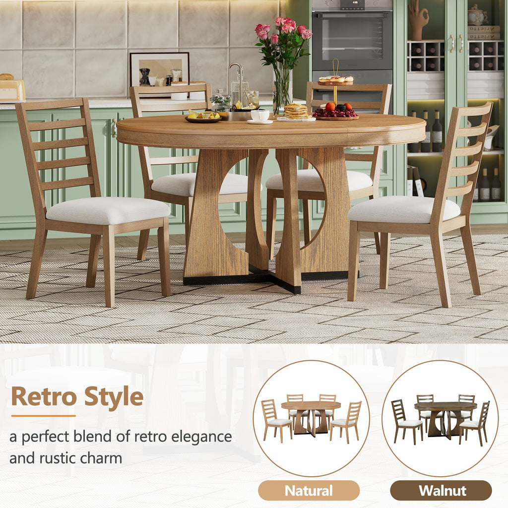 5-Piece Retro Extendable Dining Table Set with 16" Removable Leaf