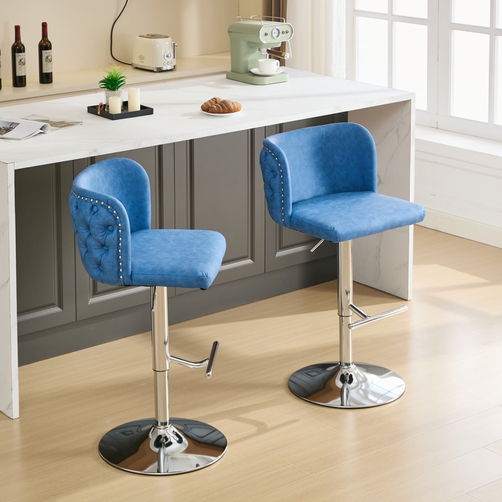 Modern PU Upholstered Bar Stools (Set of 2)