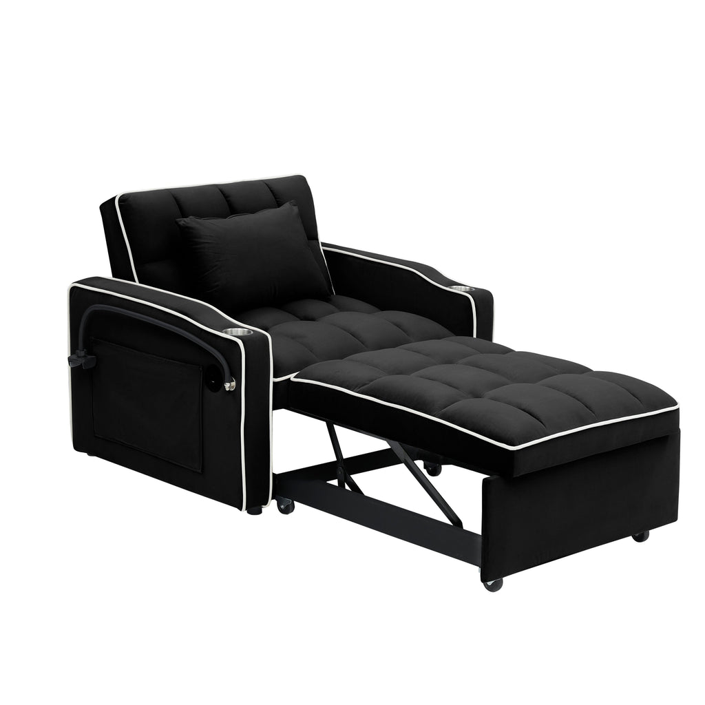 Velvet Foldable Sofa Bed Adjustable Back with USB, Ashtray & Phone Stand