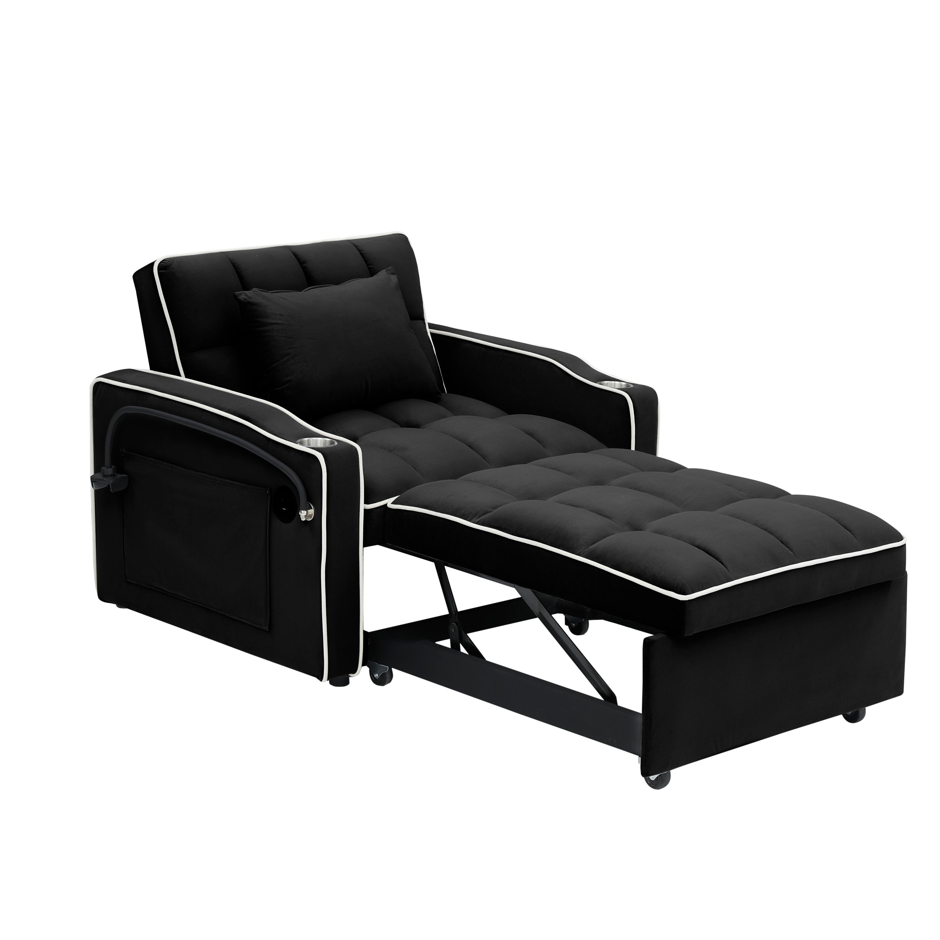 Velvet Foldable Sofa Bed Adjustable Back with USB, Ashtray & Phone Stand