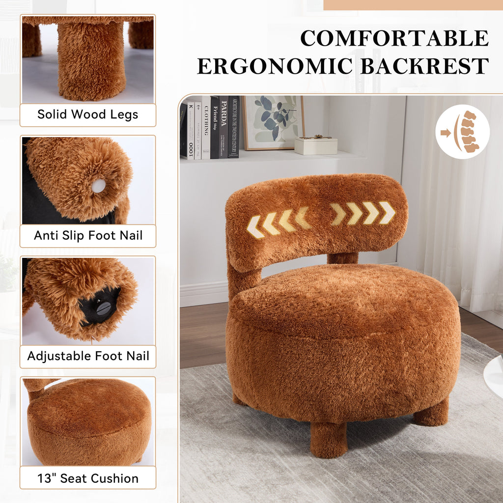 Fur/Teddy Fabric Armless Accent Chair with Curved Backrest