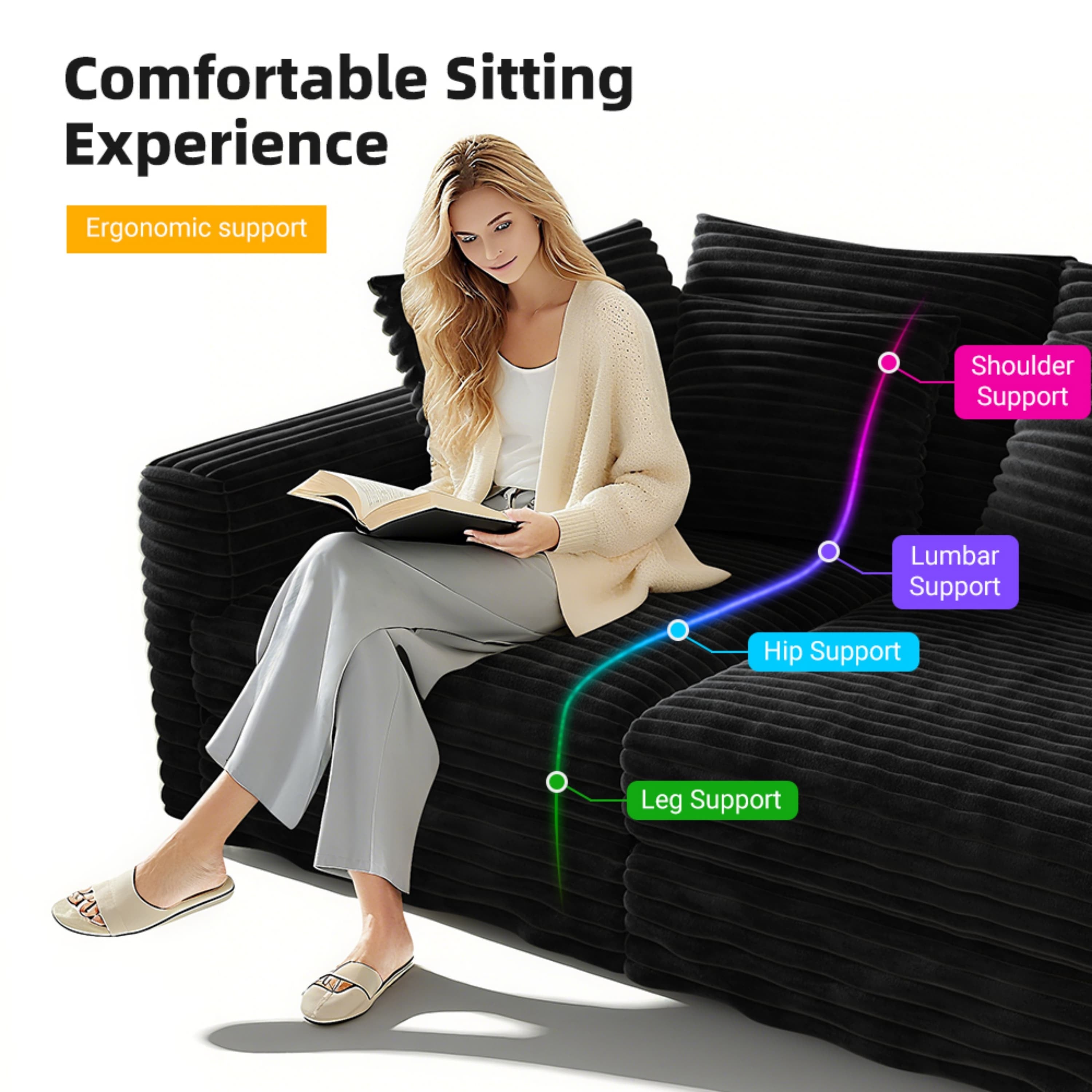 82.7' Modern Comfy Cloud Couch Sofa with Soft Pillows + Ottomans Option