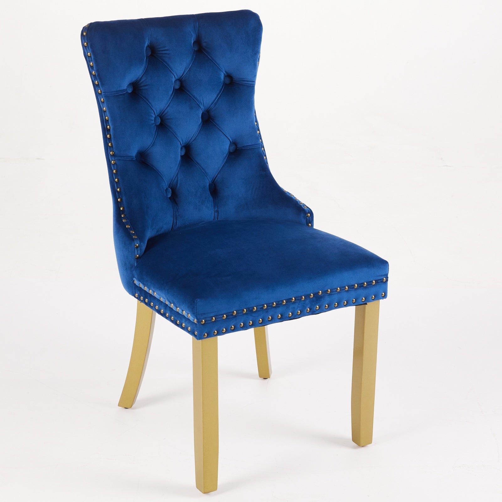 Mid-Century Velvet Dining Chairs with Lion Head Pull Ring (Set of 2)