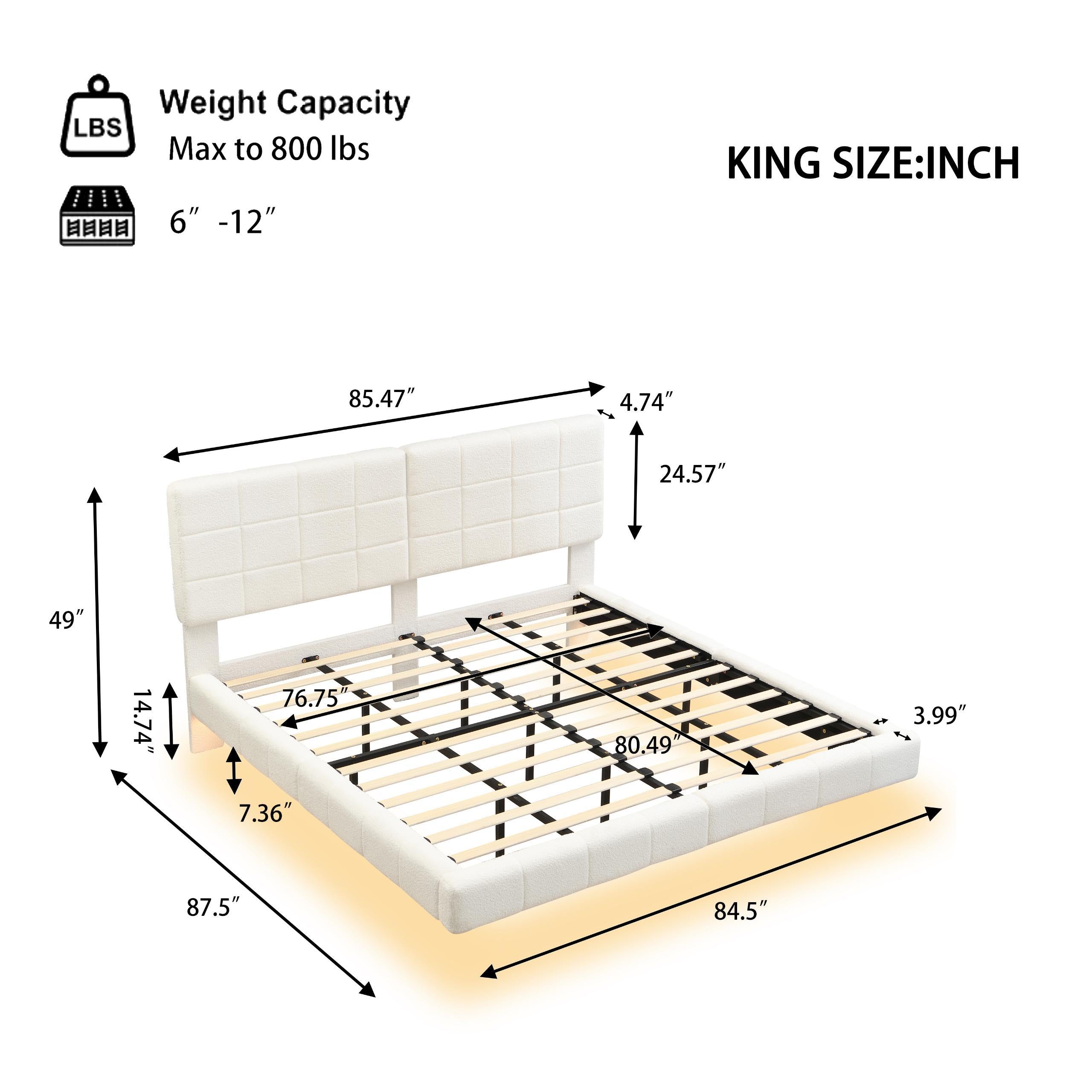 White  Boucle Floating Bed with Light