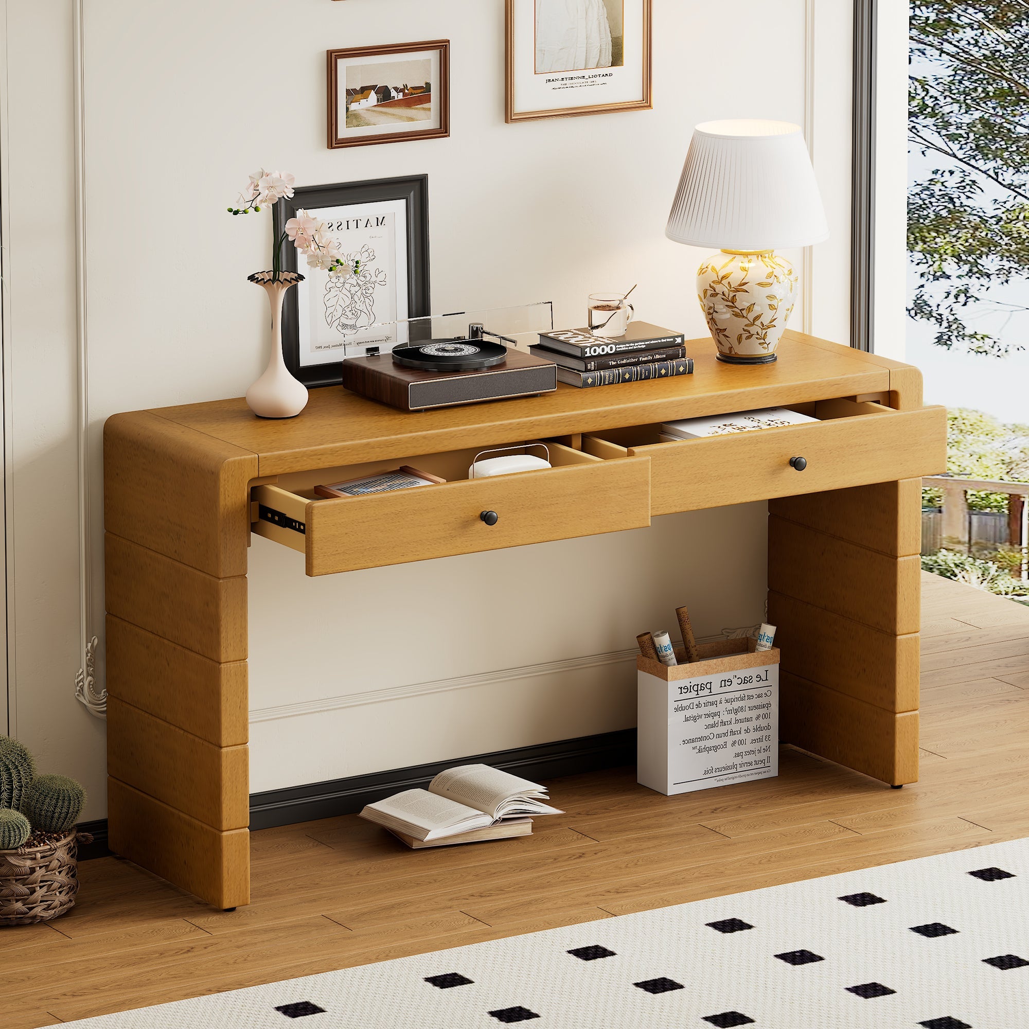 Wooden Entryway Table with 2 Drawers