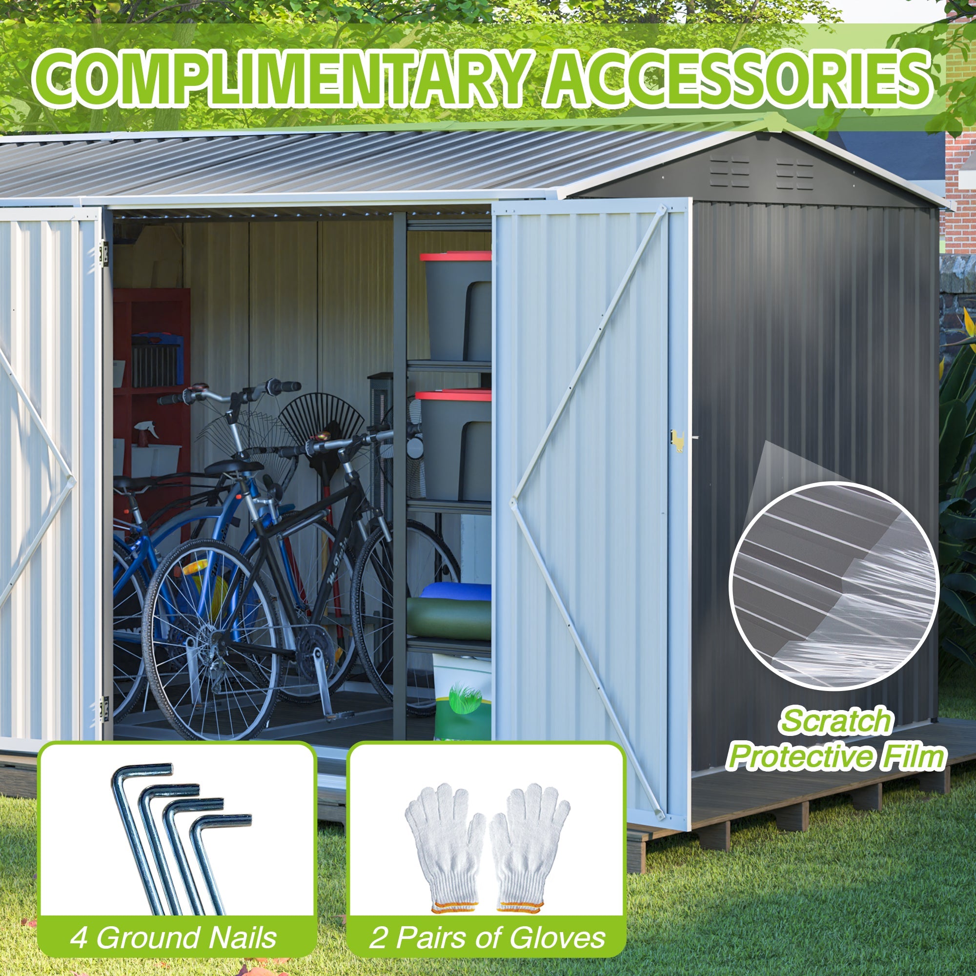 8x12ft Steel Storage Shed w/ Window, Hinged Doors, 4 Vents for Yard/Garden/Patio