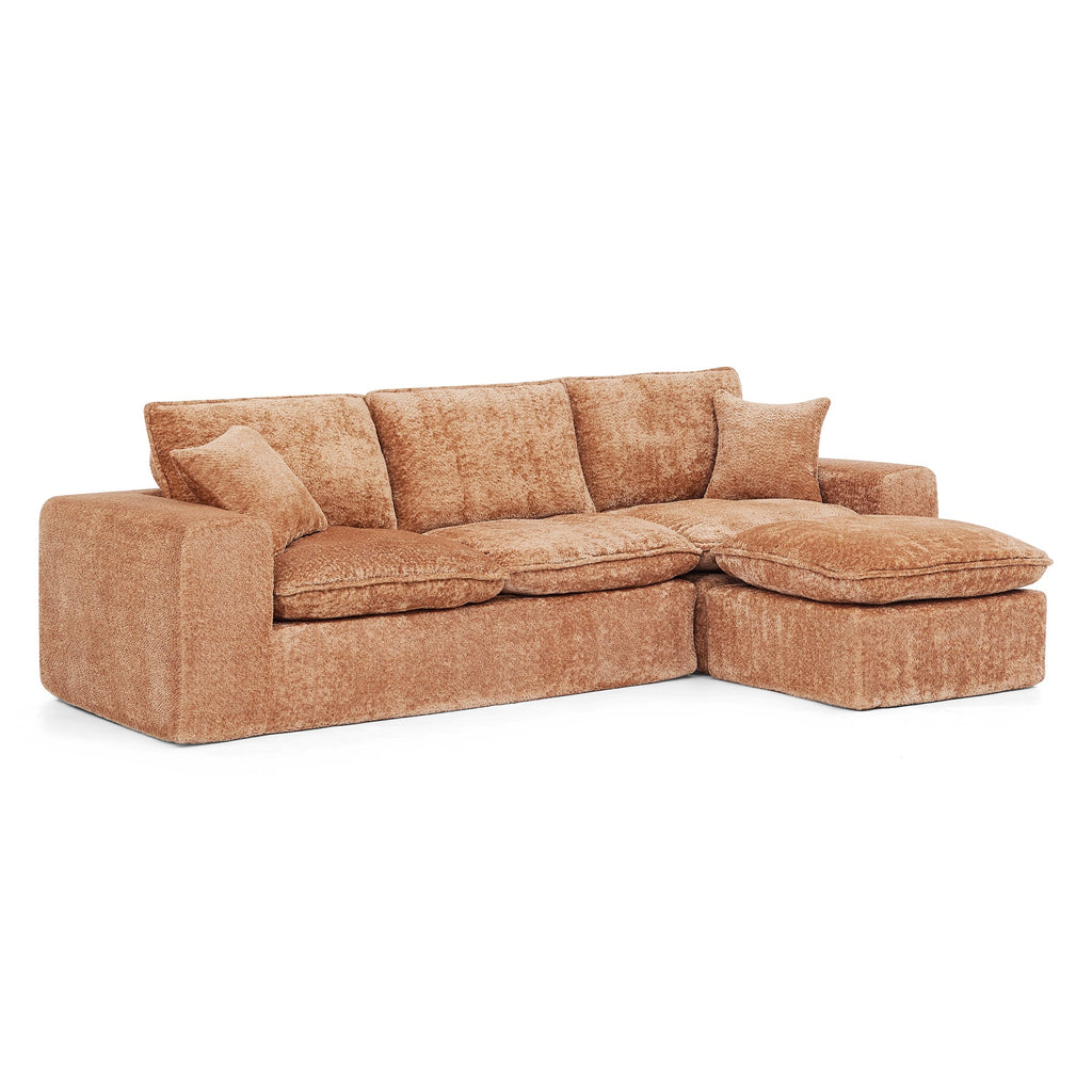 Modern Orange L-Shaped Sectional Sofa with 2 Ottomans Cloud-Like Modular Couch