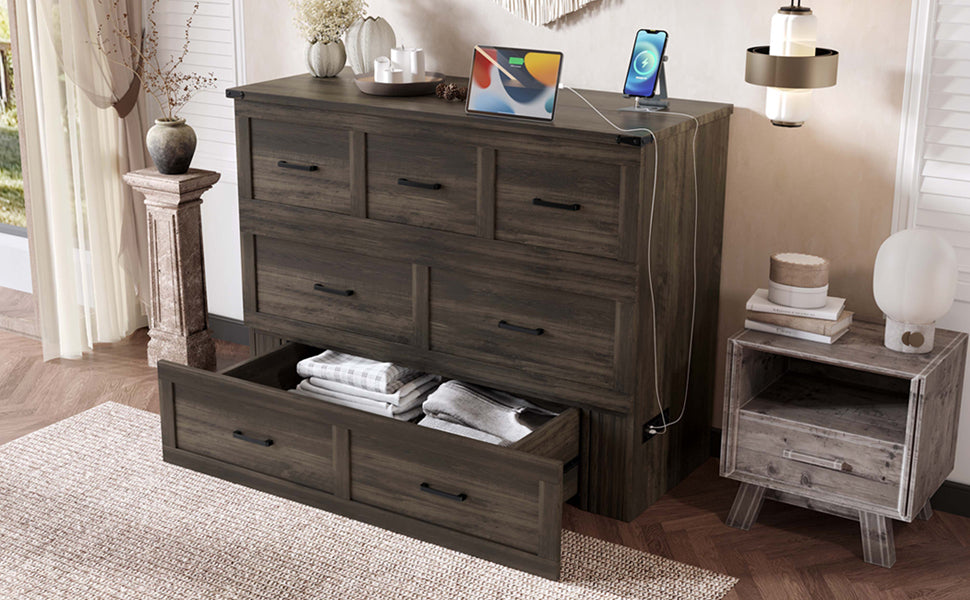 Murphy Bed Cabinet Full Size with Charging Station